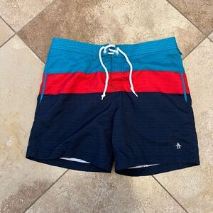Original Penguin Blue, Red, and Navy Swim Shorts
